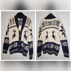 NWT Lorenzo Magni Italy Wool Alpaca Blend Chunky Knit Cardigan Deer Snowflake XL